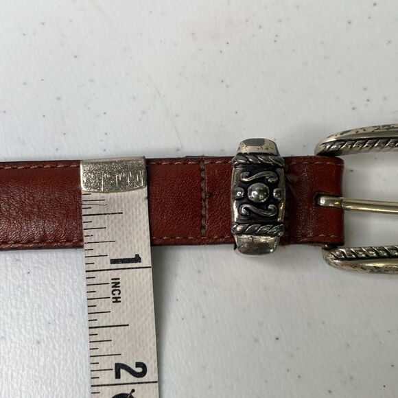 Brighton Vintage Thin Leather Silver-Tone Buckle Belt Studded Circle Detail USA main image 16